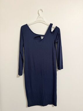 Asymmetrical One-Shoulder Navy Midi Dress